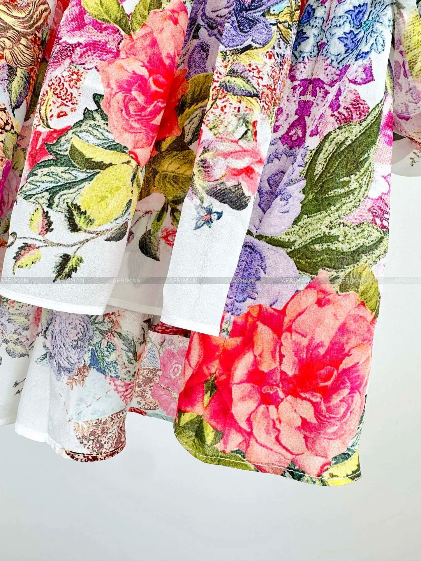 Women V Neck Crystal Beaded Long Sleeve Flower Print Low Waist 100%